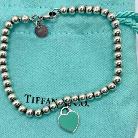 Like New Return To Tiffany & Co Sterling Silver Blue Enamel Beaded … - Picture 2 of 5